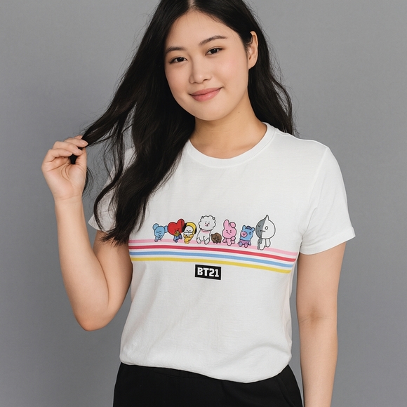 BT21 Women’s 2XL White Graphic T-Shirt K-Pop Line Friends Cartoon Characters Tee - Picture 1 of 6